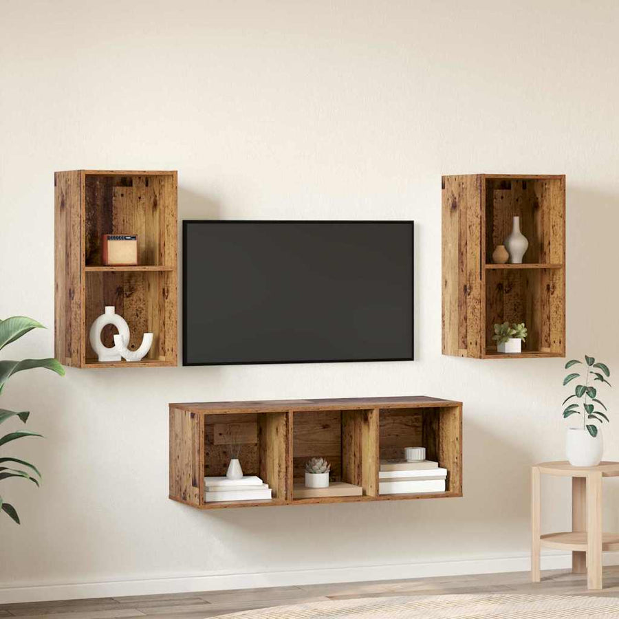 TV-kast set 3 pcs Oud hout 37 x 37 x 107 cm Bewerkt hout