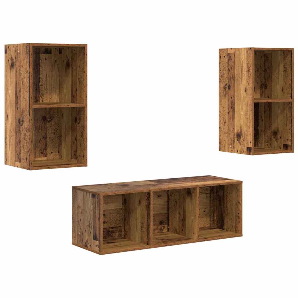 TV-kast set 3 pcs Oud hout 37 x 37 x 107 cm Bewerkt hout