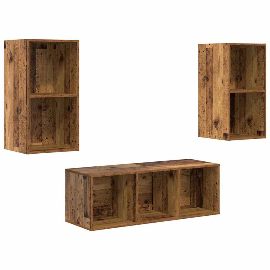 TV-kast set 3 pcs Oud hout 37 x 37 x 107 cm Bewerkt hout