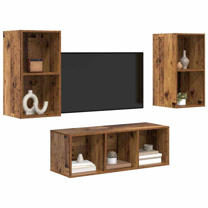 TV-kast set 3 pcs Oud hout 37 x 37 x 107 cm Bewerkt hout