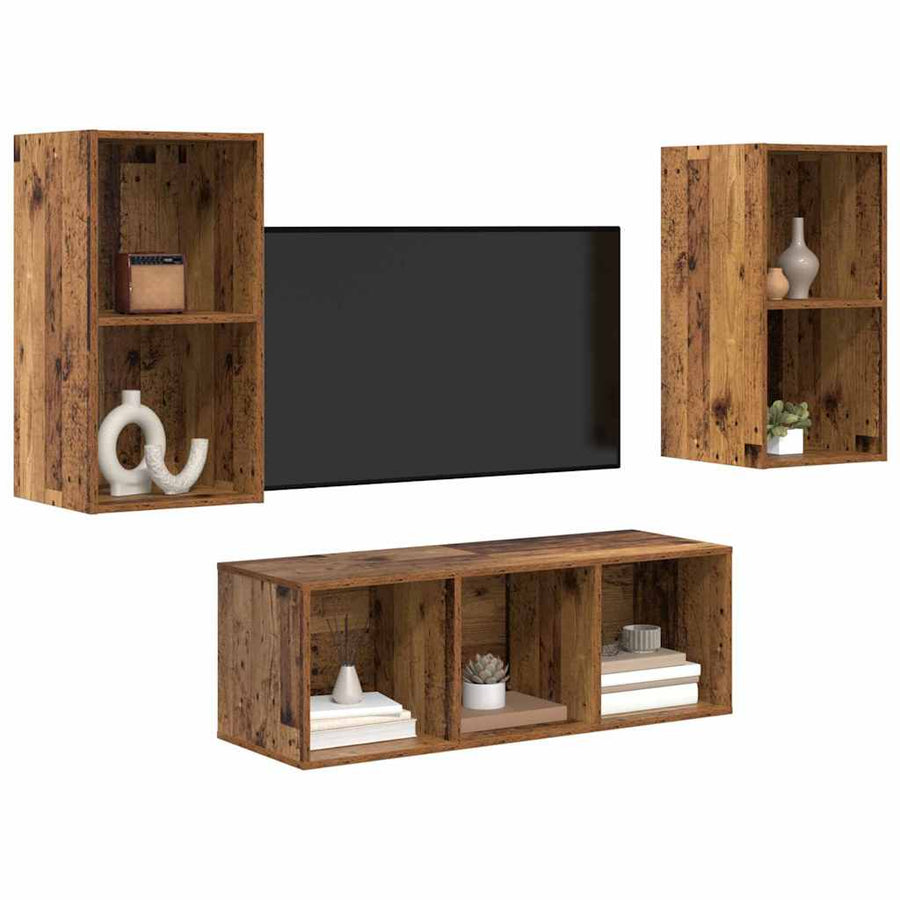 TV-kast set 3 pcs Oud hout 37 x 37 x 107 cm Bewerkt hout