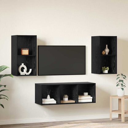 TV-kast set 3 pcs Zwart eiken 37 x 37 x 107 cm Bewerkt hout