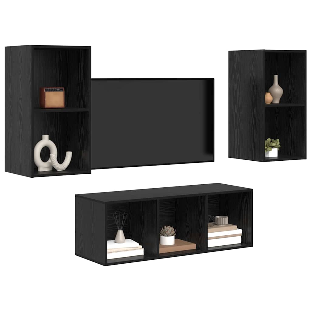 TV-kast set 3 pcs Zwart eiken 37 x 37 x 107 cm Bewerkt hout