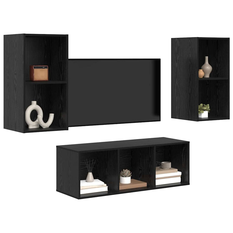 TV-kast set 3 pcs Zwart eiken 37 x 37 x 107 cm Bewerkt hout