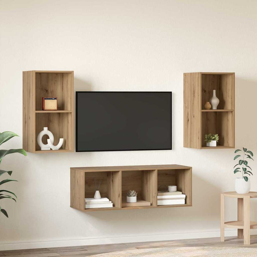 TV-kast set 3 pcs artisanaal eikenkleurig 37 x 37 x 107 cm
