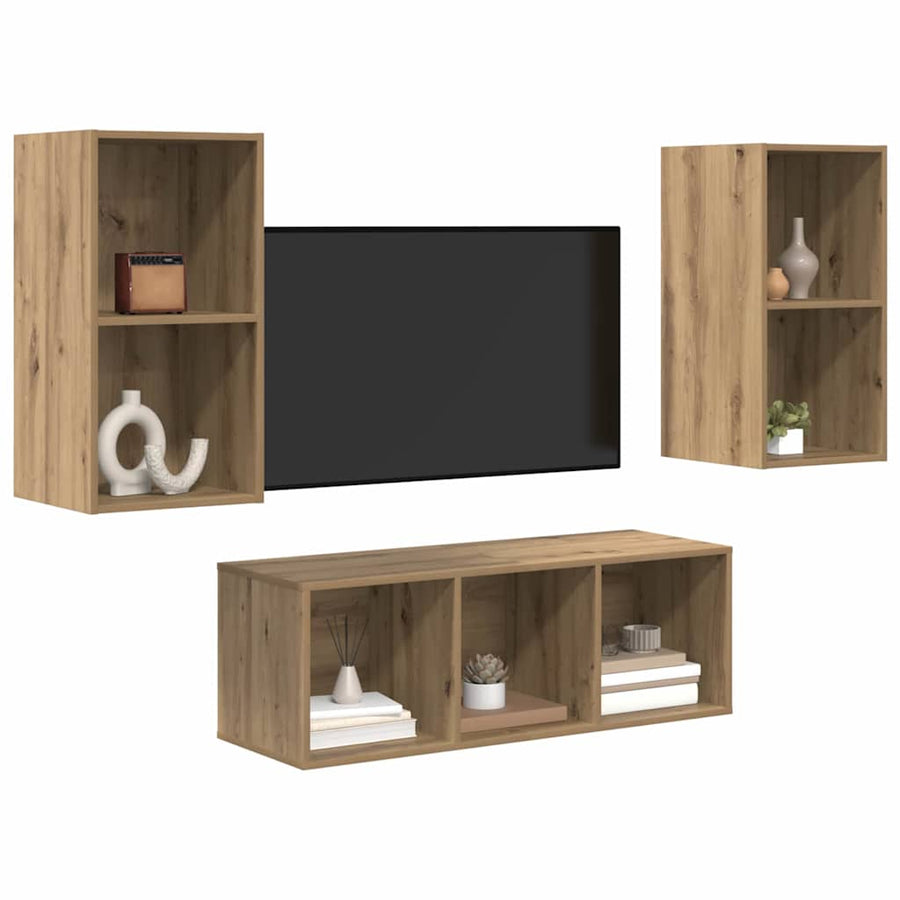 TV-kast set 3 pcs artisanaal eikenkleurig 37 x 37 x 107 cm