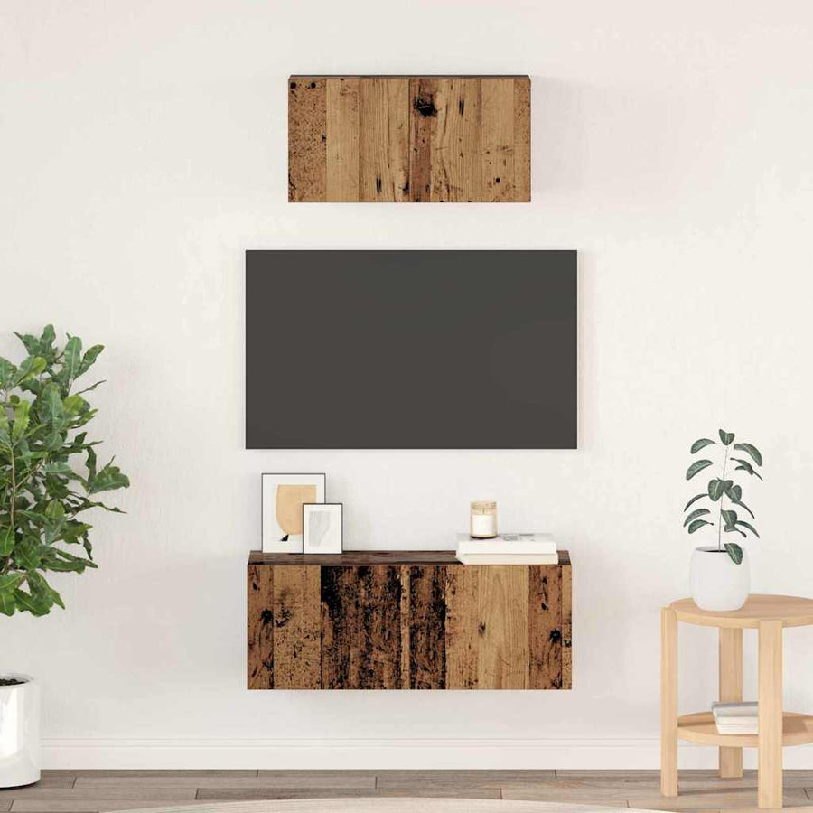 TV-kast set 2 pcs Oud hout 80 x 30 x 30 cm Bewerkt hout