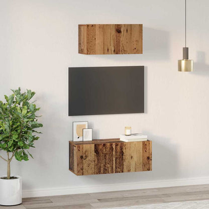 TV-kast set 2 pcs Oud hout 80 x 30 x 30 cm Bewerkt hout