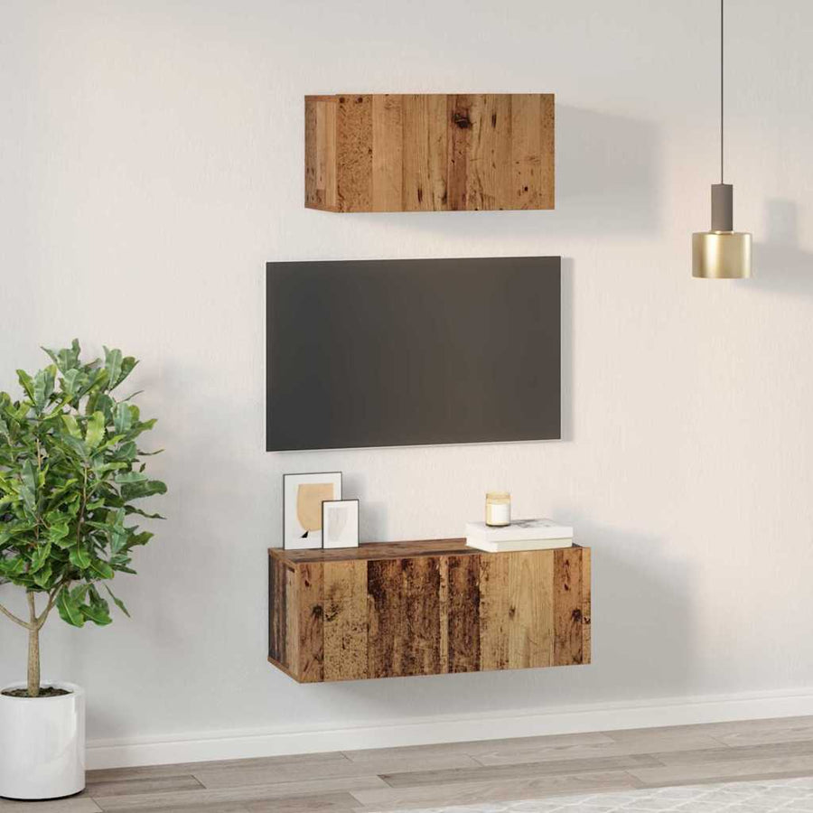 TV-kast set 2 pcs Oud hout 80 x 30 x 30 cm Bewerkt hout
