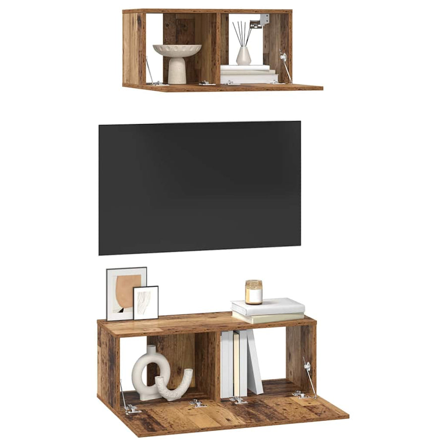 TV-kast set 2 pcs Oud hout 80 x 30 x 30 cm Bewerkt hout