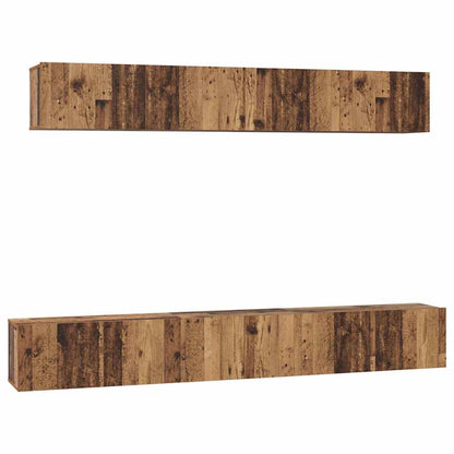 TV-kast set met plank Wandgemonteerd met opslag met de deur 5 pcs Oud hout Medium Bewerkt hout