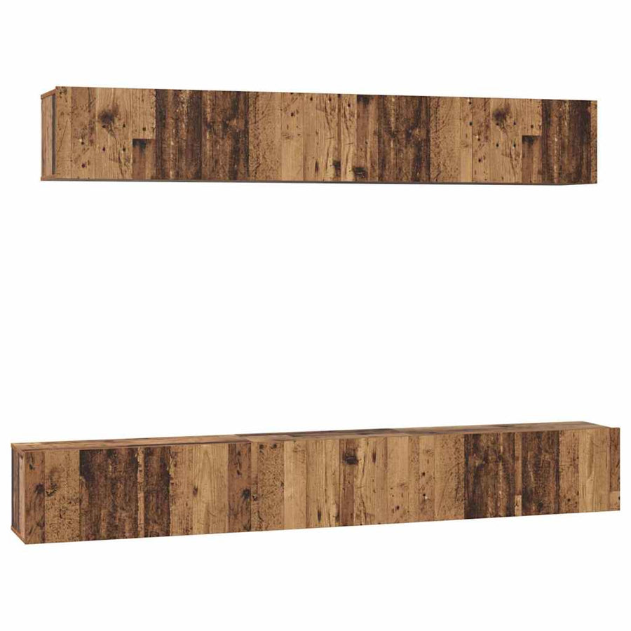 TV-kast set met plank Wandgemonteerd met opslag met de deur 5 pcs Oud hout Medium Bewerkt hout