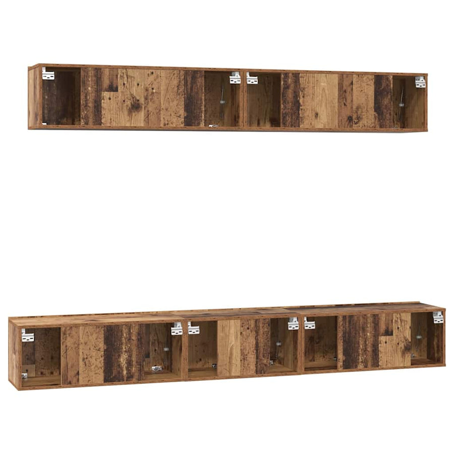 TV-kast set met plank Wandgemonteerd met opslag met de deur 5 pcs Oud hout Medium Bewerkt hout