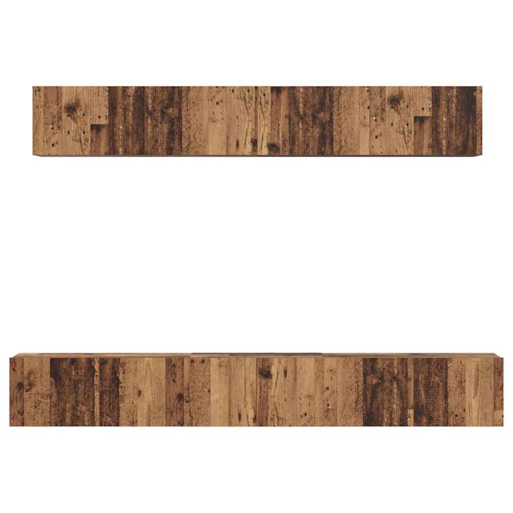 TV-kast set met plank Wandgemonteerd met opslag met de deur 5 pcs Oud hout Medium Bewerkt hout