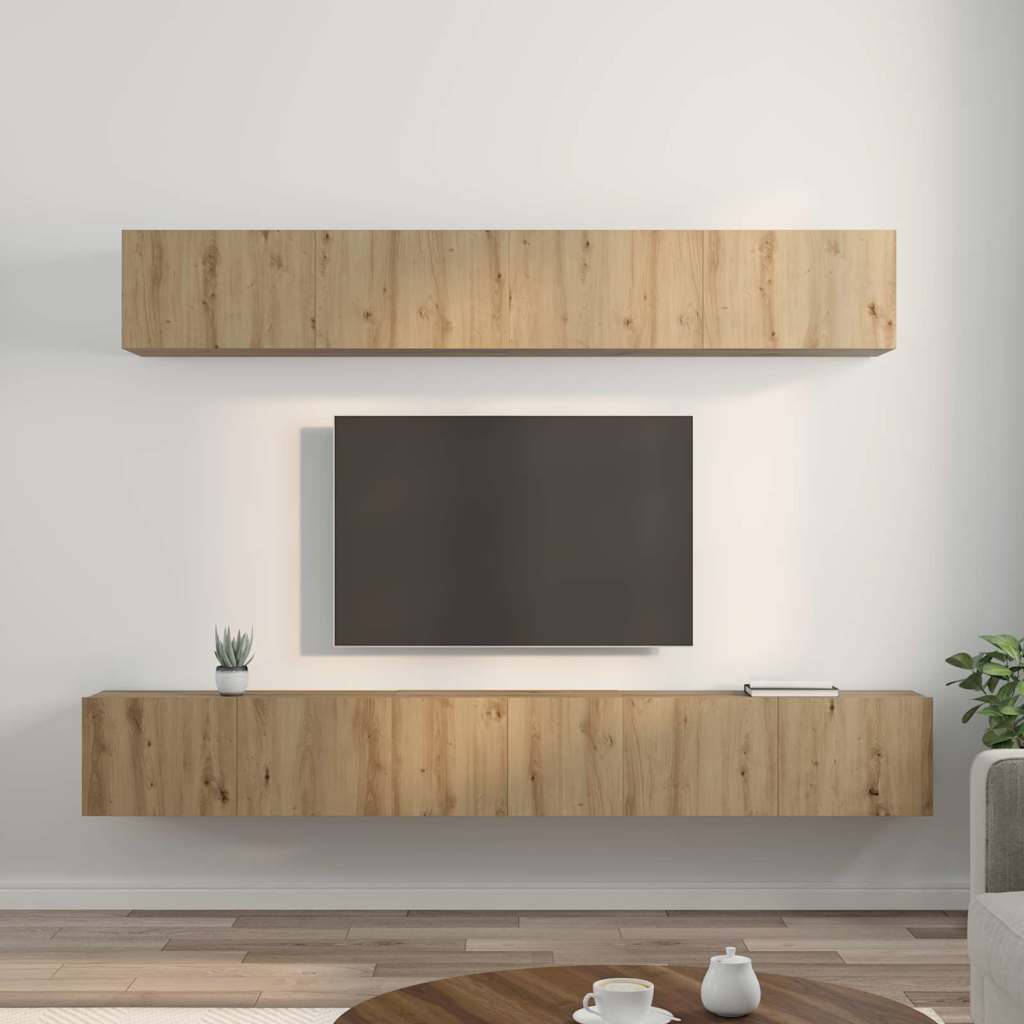 TV-kast set met plank Wandgemonteerd met opslag met de deur 5 pcs artisanaal eikenkleurig