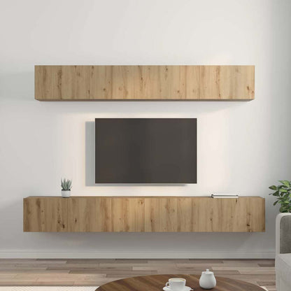 TV-kast set met plank Wandgemonteerd met opslag met de deur 5 pcs artisanaal eikenkleurig