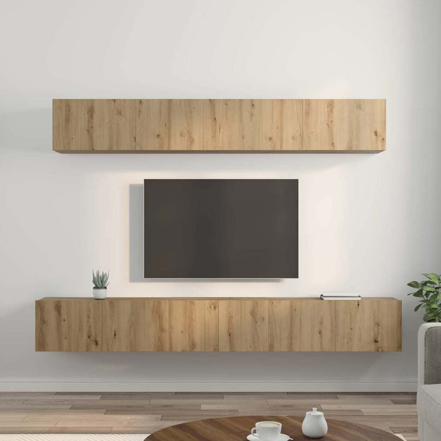 TV-kast set met plank Wandgemonteerd met opslag met de deur 5 pcs artisanaal eikenkleurig