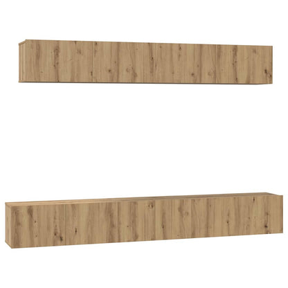 TV-kast set met plank Wandgemonteerd met opslag met de deur 5 pcs artisanaal eikenkleurig