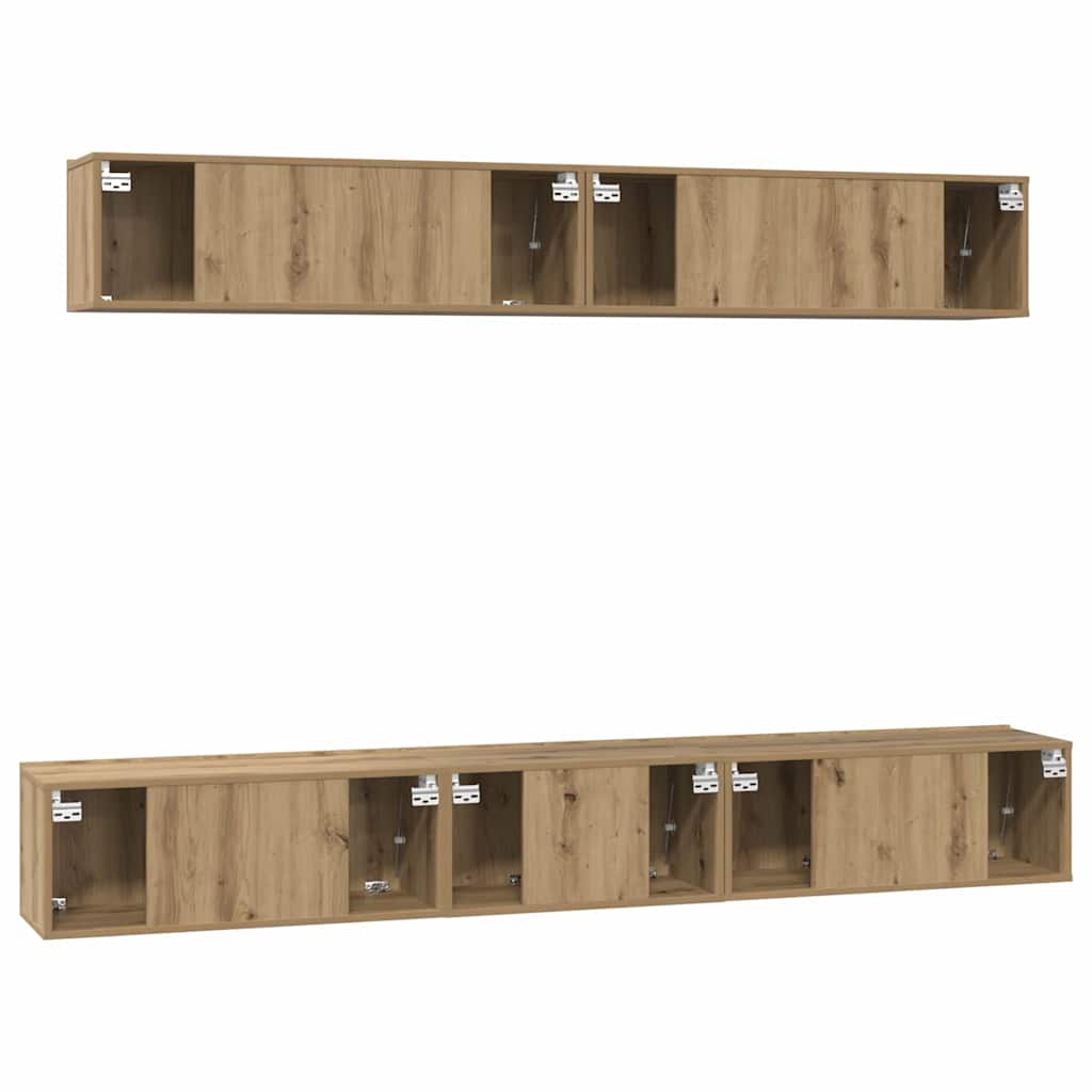 TV-kast set met plank Wandgemonteerd met opslag met de deur 5 pcs artisanaal eikenkleurig