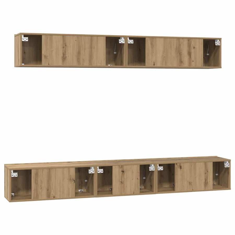 TV-kast set met plank Wandgemonteerd met opslag met de deur 5 pcs artisanaal eikenkleurig