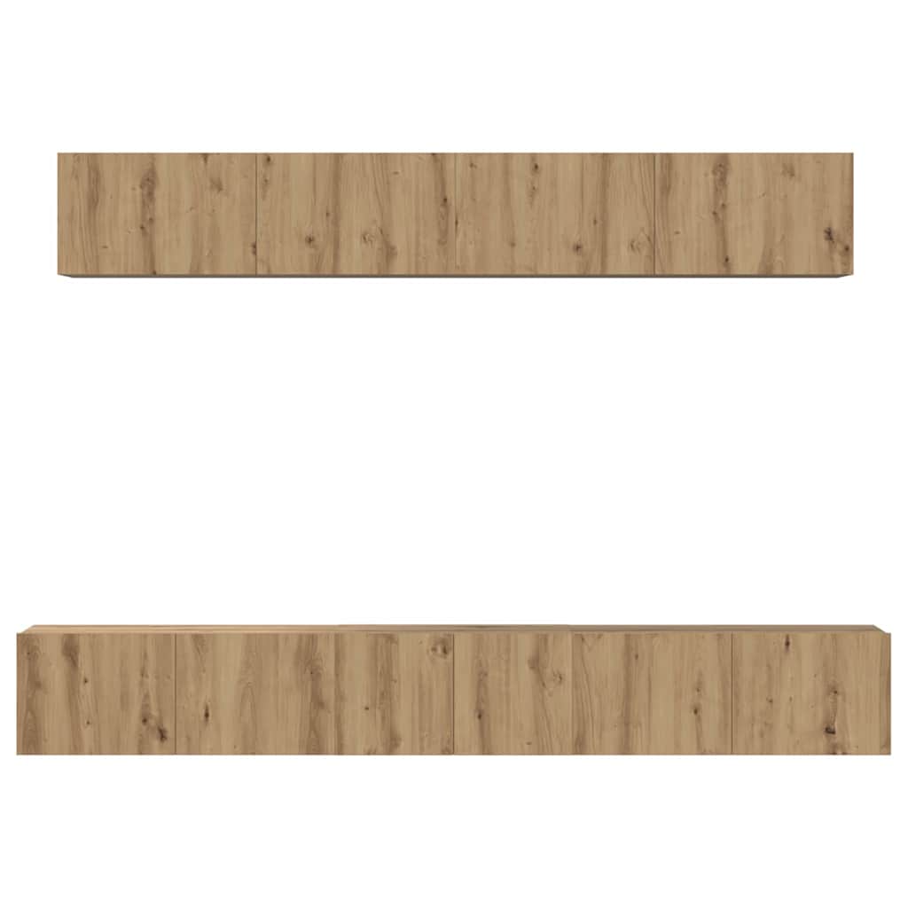 TV-kast set met plank Wandgemonteerd met opslag met de deur 5 pcs artisanaal eikenkleurig