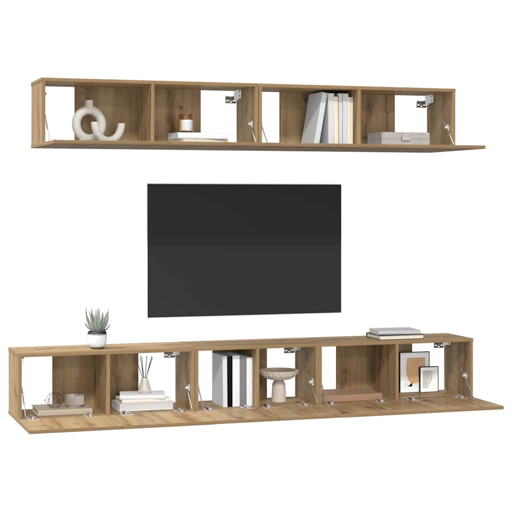 TV-kast set met plank Wandgemonteerd met opslag met de deur 5 pcs artisanaal eikenkleurig