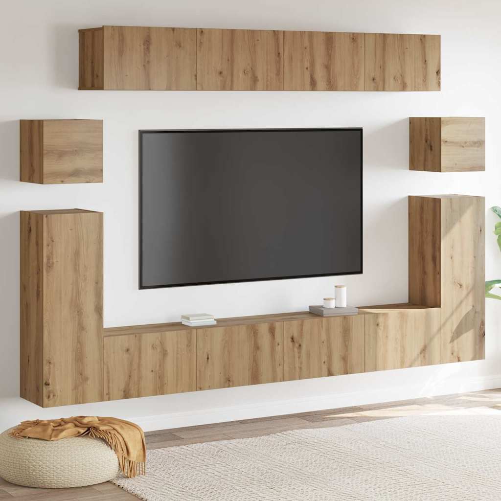 Tv Eenheden Wandgemonteerd 4 Pcs Artisan Eiken Bewerkt Hout 100 cm