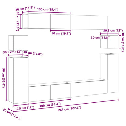 Tv Eenheden Wandgemonteerd 4 Pcs Artisan Eiken Bewerkt Hout 100 cm