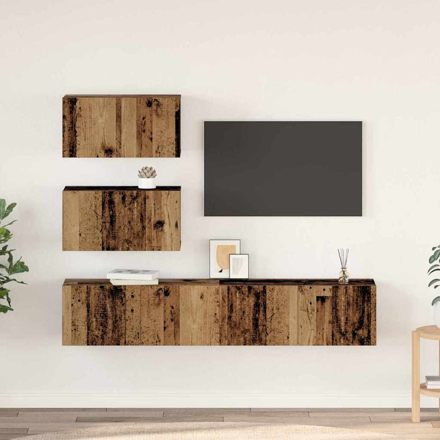 Tv-meubelset Wandgemonteerd met opslag met de deur 4 pcs Oud hout 80 x 30 x 30 cm