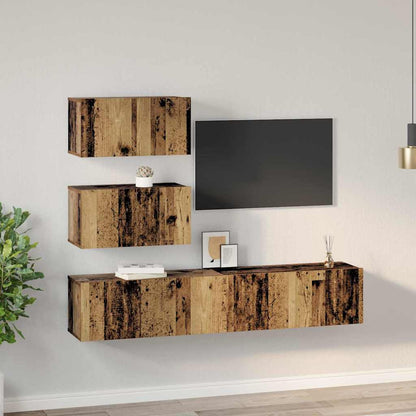 Tv-meubelset Wandgemonteerd met opslag met de deur 4 pcs Oud hout 80 x 30 x 30 cm
