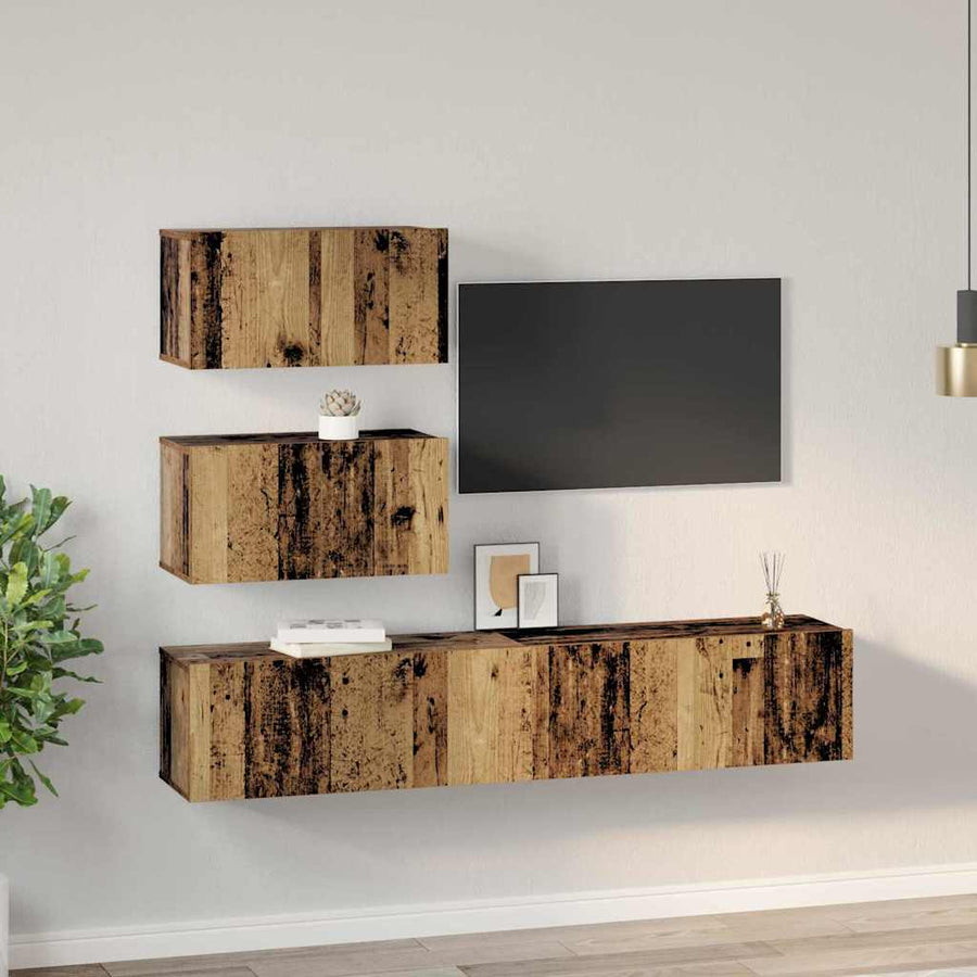 Tv-meubelset Wandgemonteerd met opslag met de deur 4 pcs Oud hout 80 x 30 x 30 cm
