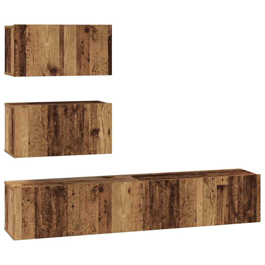 Tv-meubelset Wandgemonteerd met opslag met de deur 4 pcs Oud hout 80 x 30 x 30 cm