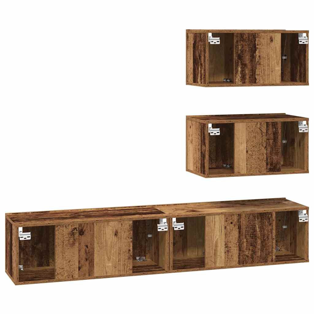 Tv-meubelset Wandgemonteerd met opslag met de deur 4 pcs Oud hout 80 x 30 x 30 cm