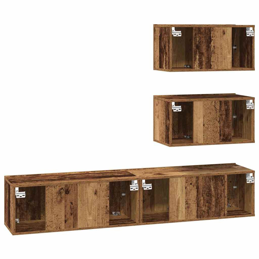 Tv-meubelset Wandgemonteerd met opslag met de deur 4 pcs Oud hout 80 x 30 x 30 cm