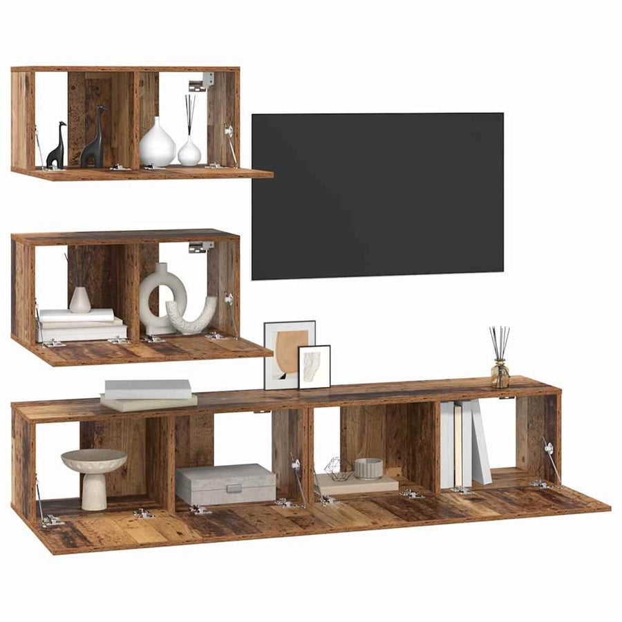 Tv-meubelset Wandgemonteerd met opslag met de deur 4 pcs Oud hout 80 x 30 x 30 cm