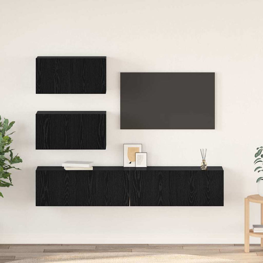 TV-kast set 4 pcs Zwart eiken 80 x 30 x 30 cm Bewerkt hout