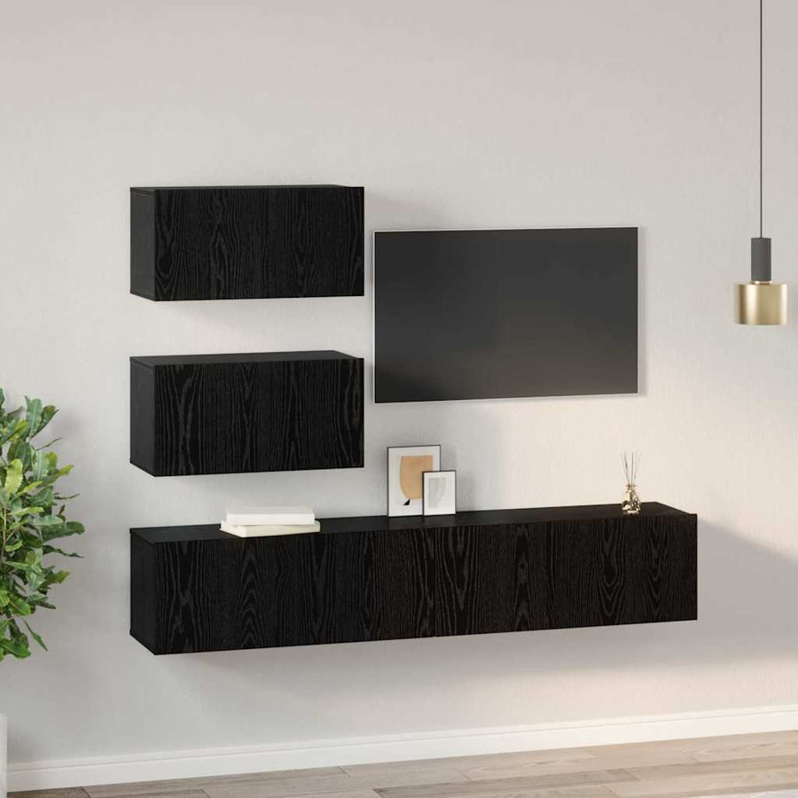 TV-kast set 4 pcs Zwart eiken 80 x 30 x 30 cm Bewerkt hout