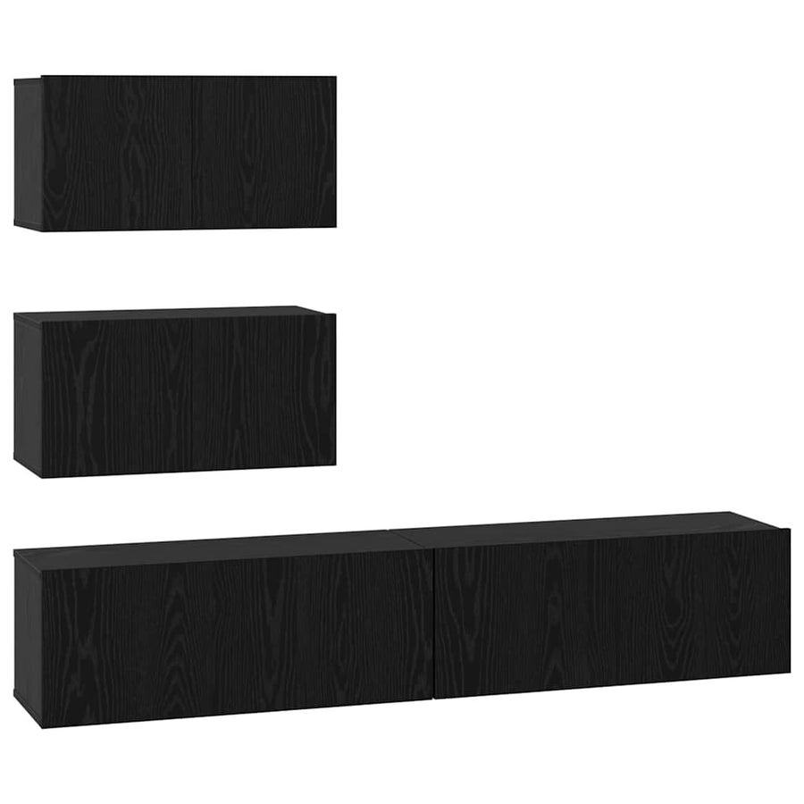 TV-kast set 4 pcs Zwart eiken 80 x 30 x 30 cm Bewerkt hout