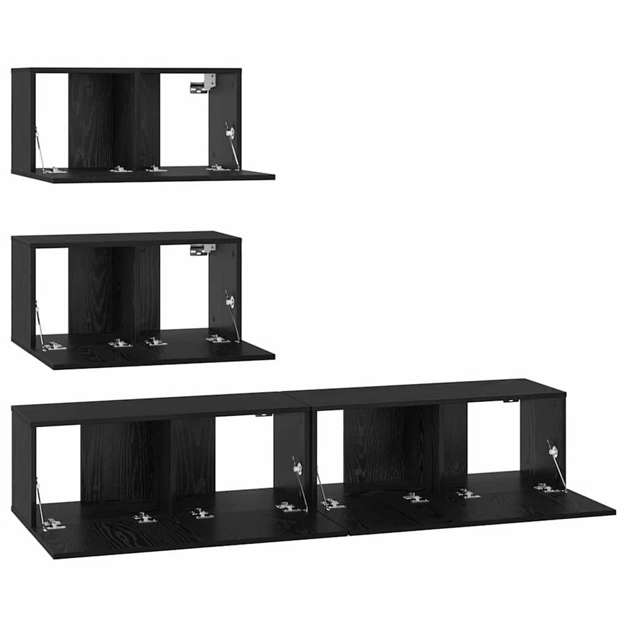 TV-kast set 4 pcs Zwart eiken 80 x 30 x 30 cm Bewerkt hout