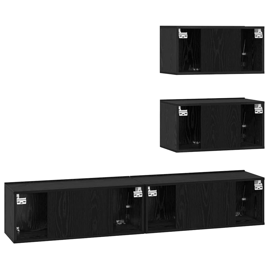 TV-kast set 4 pcs Zwart eiken 80 x 30 x 30 cm Bewerkt hout