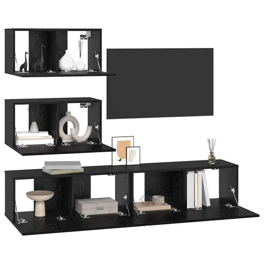 TV-kast set 4 pcs Zwart eiken 80 x 30 x 30 cm Bewerkt hout