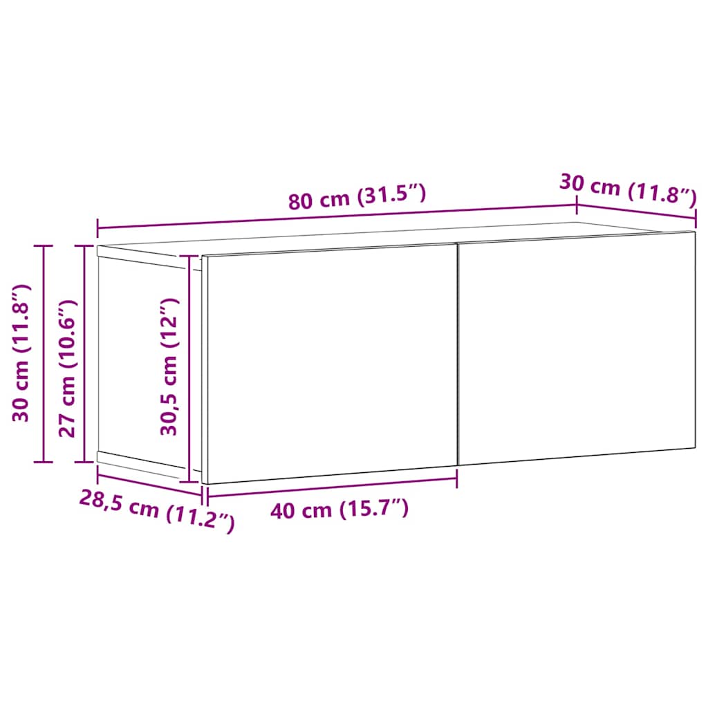 TV-kast set 4 pcs Zwart eiken 80 x 30 x 30 cm Bewerkt hout