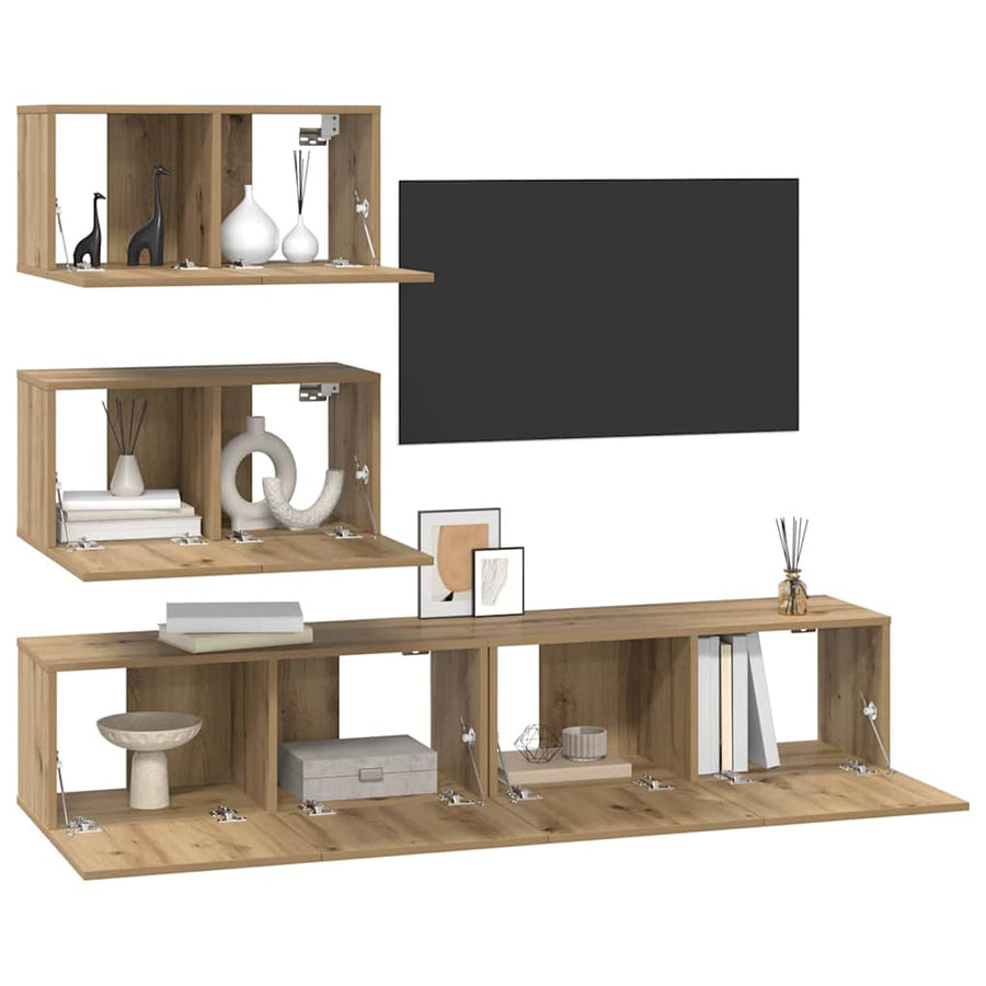 Tv-meubelset 4 pcs artisanaal eikenkleurig 80 x 30 x 30 cm