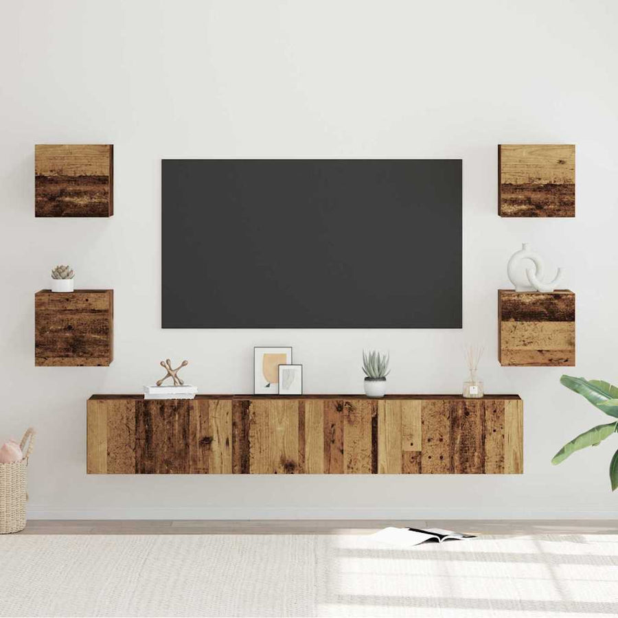 Tv-meubelset Wandgemonteerd 7 pcs Oud Hout Bewerkt hout