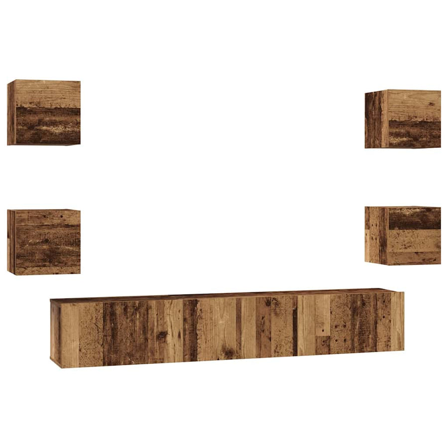 Tv-meubelset Wandgemonteerd 7 pcs Oud Hout Bewerkt hout