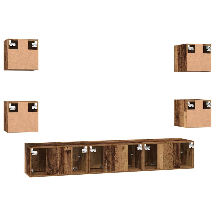 Tv-meubelset Wandgemonteerd 7 pcs Oud Hout Bewerkt hout