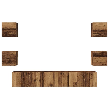 Tv-meubelset Wandgemonteerd 7 pcs Oud Hout Bewerkt hout