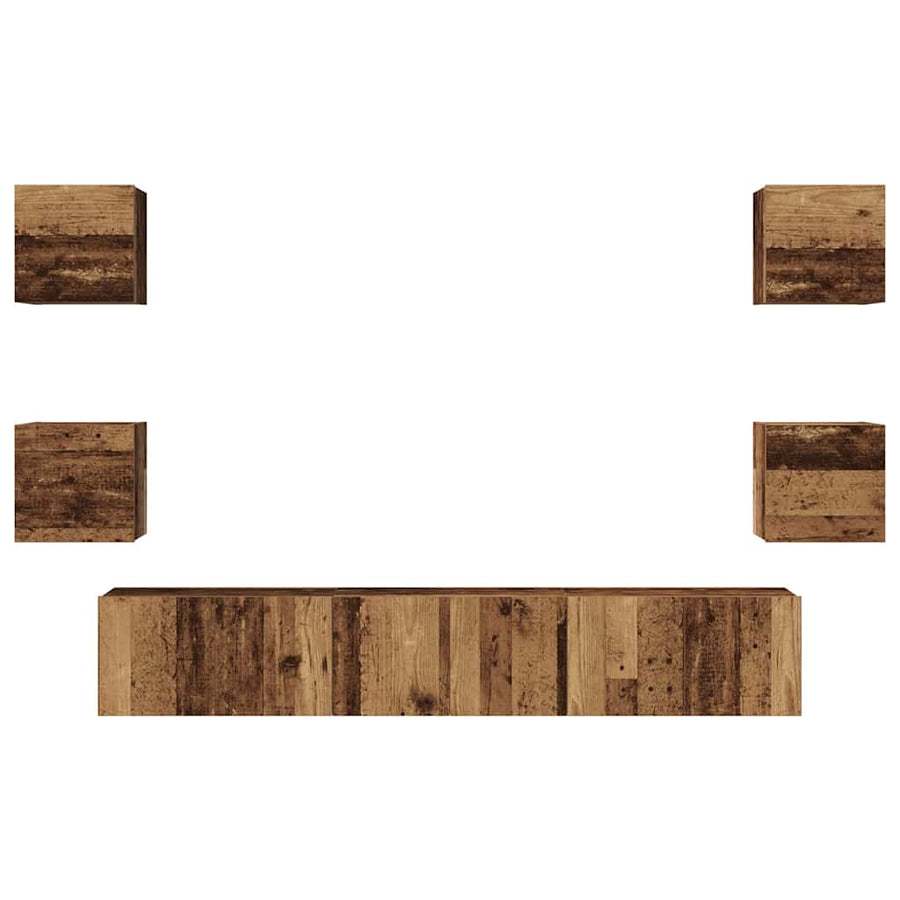 Tv-meubelset Wandgemonteerd 7 pcs Oud Hout Bewerkt hout