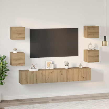 Tv-Meubelset Wandgemonteerd 7 Pcs Artisan Eiken Bewerkt Hout 180 cm