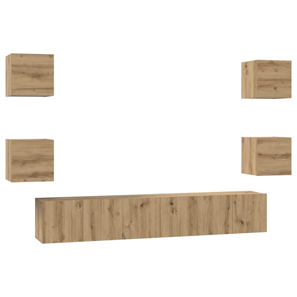 Tv-Meubelset Wandgemonteerd 7 Pcs Artisan Eiken Bewerkt Hout 180 cm